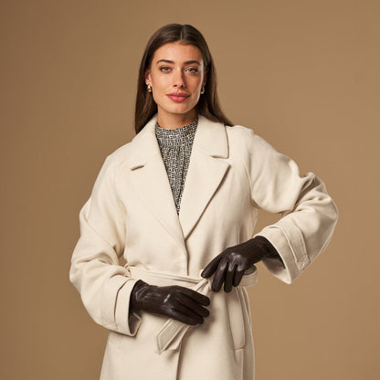 Stella (dark brown) – Sheepskin leather gloves with ultra-warm fleece lining & touchscreen functionality — photo 7 of 9