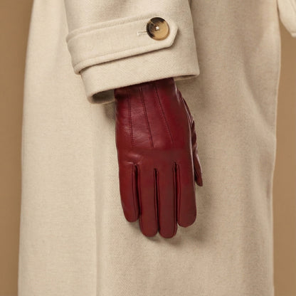 Stella (red) – Sheepskin leather gloves with ultra-warm fleece lining & touchscreen functionality — photo 3 of 7