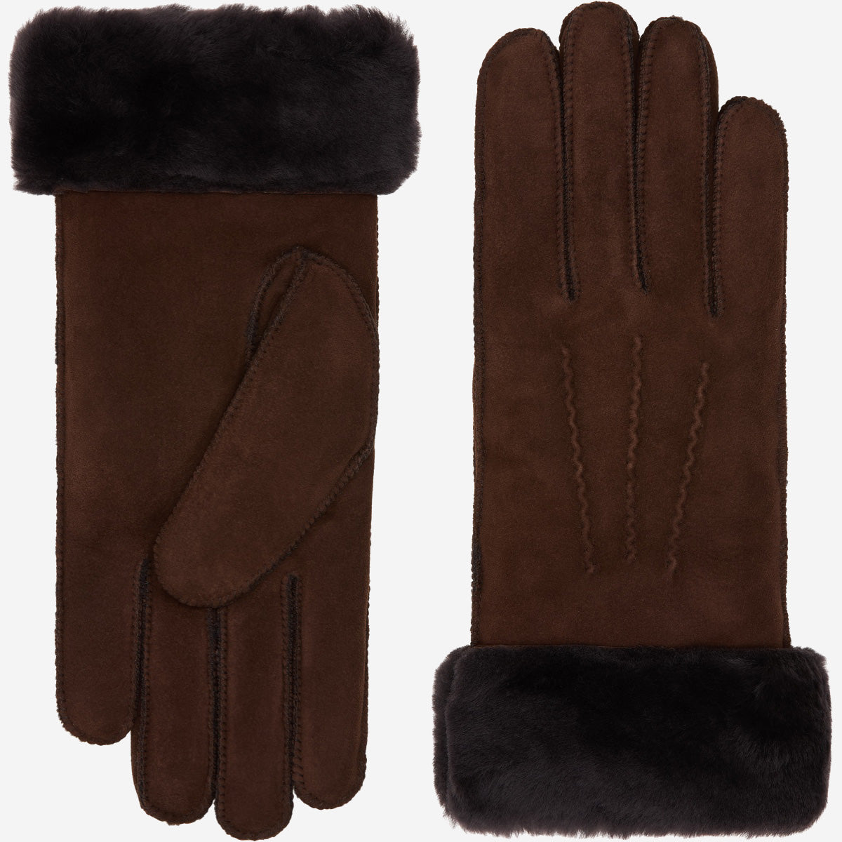 Sydney (brown) – Suede leather gloves with luxurious sheep fur lining — photo 1 of 3