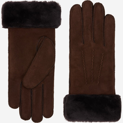 Sydney (brown) – Suede leather gloves with luxurious sheep fur lining — photo 1 of 3