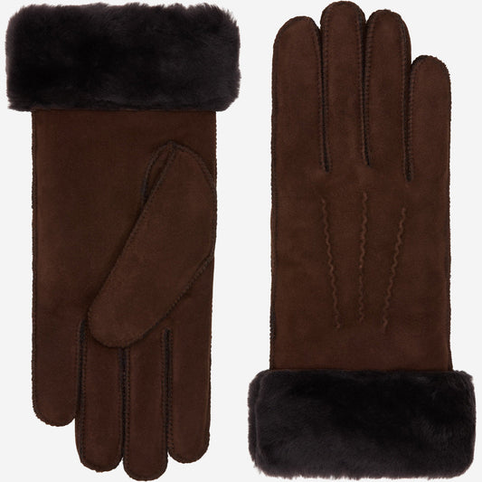 Sydney (brown) – Suede leather gloves with luxurious sheep fur lining — photo 1 of 3