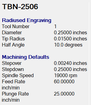 TBN-2506 1/16" Tapered Ball Nose