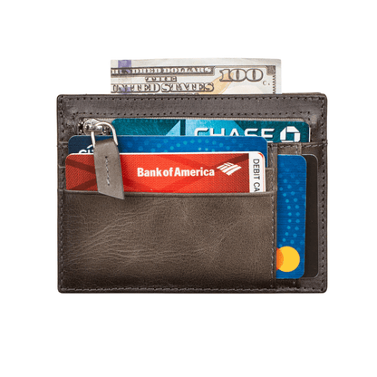 Vibrant Leather Card Holder with Zipper Pocket - Gray - Concord