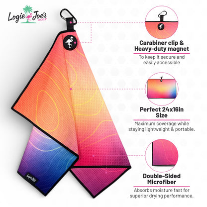 Miami Frequency Golf Towel | 24” x 16” Microfiber Towel | Magnetic Clip & Carabiner | Premium Golf Accessory