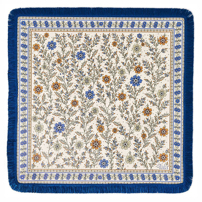 The Montecito Mahjong Mat - Wildflowers with Blue Fringe