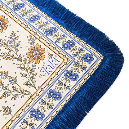 The Montecito Mahjong Mat - Wildflowers with Blue Fringe