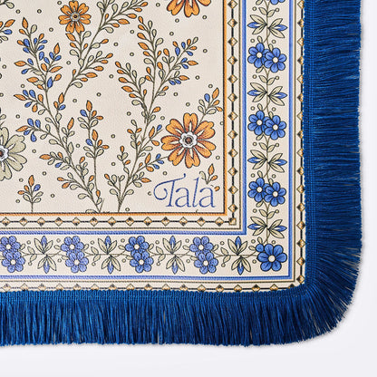 The Montecito Mahjong Mat - Wildflowers with Blue Fringe