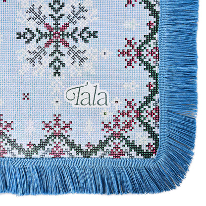Sweater Weather - Holiday Mahjong Mat with Winter Blue Fringe