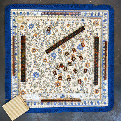 The Montecito Mahjong Mat - Wildflowers with Blue Fringe