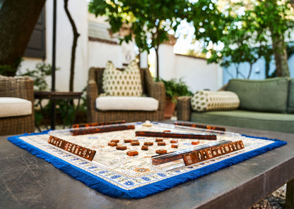 The Montecito Mahjong Mat - Wildflowers with Blue Fringe
