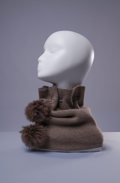Darkhan: Neck Warmer and Hat in One - Pure Mongolian Cashmere and Fur