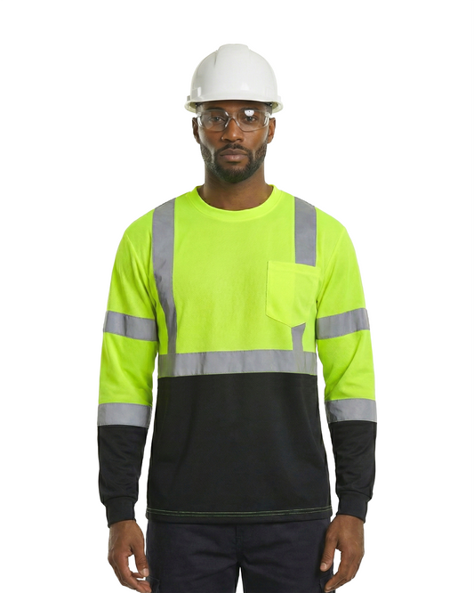 Kiwi High Visibility ANSI/ISEA 107-2020, Type R, Class 3 Two Tone Neon Long Sleeve Safety Shirt [73100]