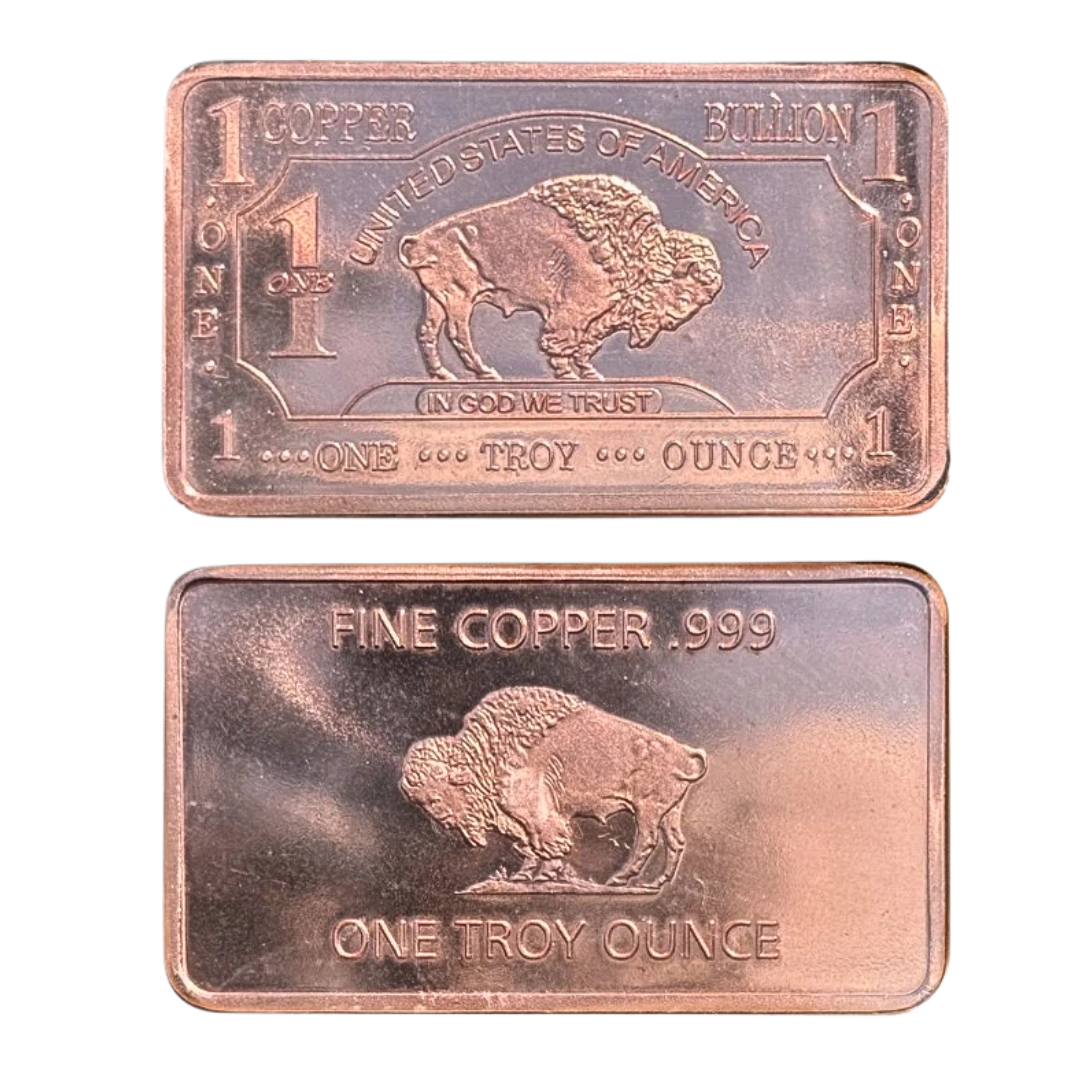 1 oz One Troy Ounce USA American Buffalo .999 Fine Copper Bar Ingot Cu Element