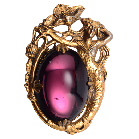 Vintage Art Nouveau Violet Crystal Base Metal Brooch - 33x52mm Statement Pin