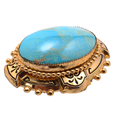 Vintage Turquoise Oval Brooch Pin - 37x43mm Natural Stone Statement Piece
