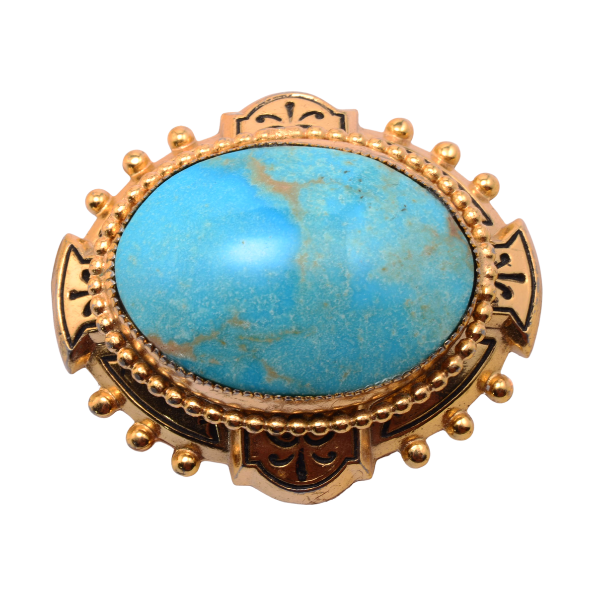 Vintage Turquoise Oval Brooch Pin - 37x43mm Natural Stone Statement Piece
