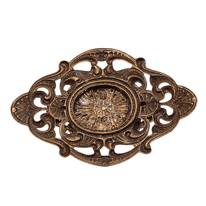 Vintage Art Nouveau Brass Brooch with Violet Crystal - 52x77mm Statement Pin