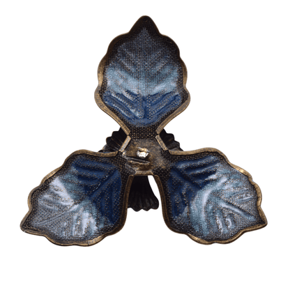 Vintage Blue Enamel Floral Brooch with Light Blue Rhinestones - 13x42mm Antique Glass Pin