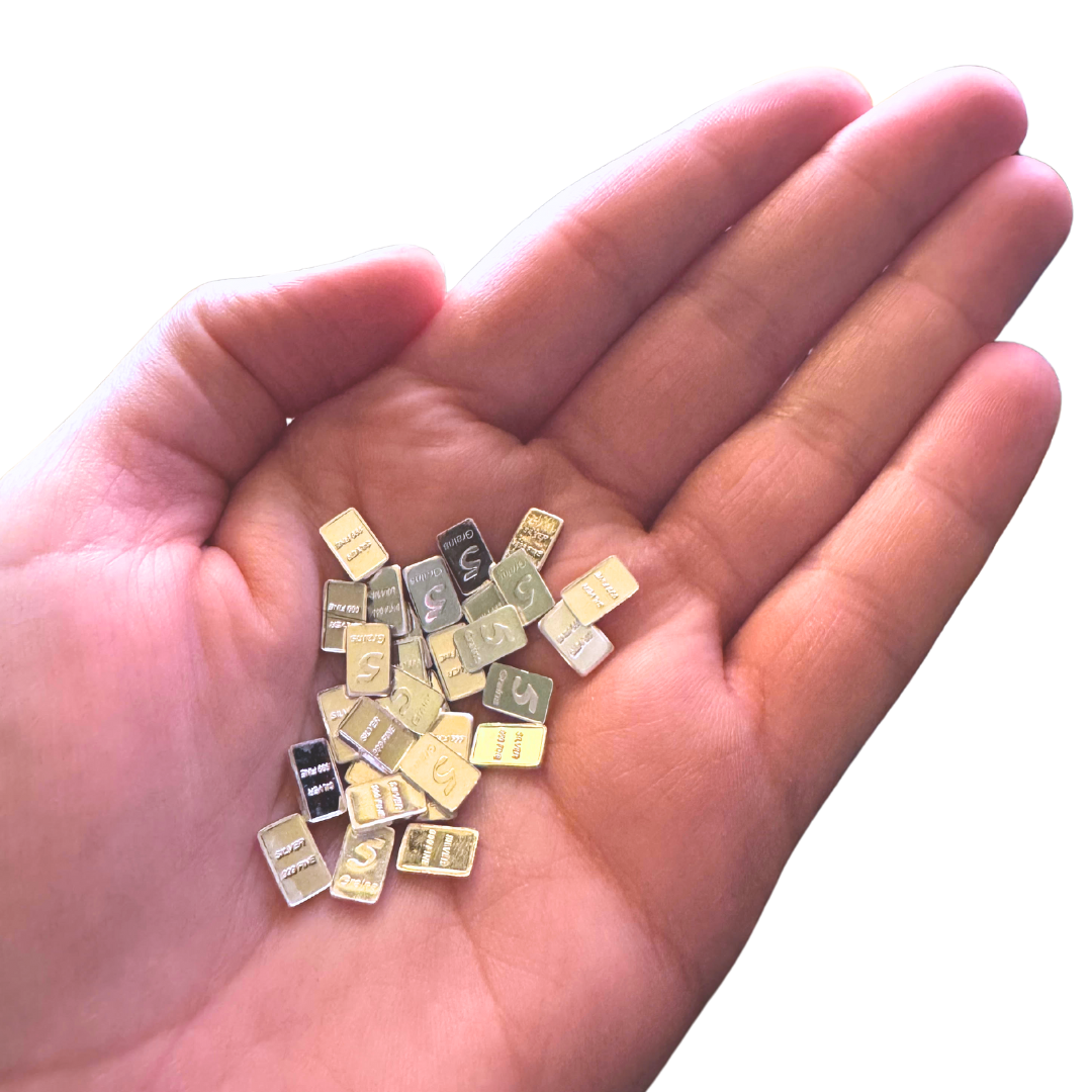 Juego de 5 barras de plata pura sólida – .999 fina, 5 granos cada una, más de 1 gramo en total