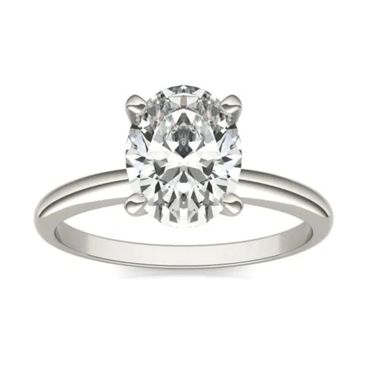 2.00 CTW AGI Certified  Oval Lab Grown Diamond Solitaire Engagement Ring in 14K White Gold (G-VS)