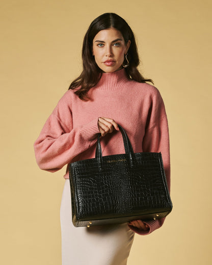 Valentina (black) - Italian calf leather women's handbag (with shoulder strap) — photo 7 of 9
