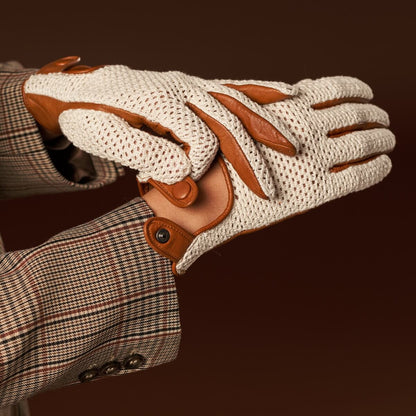 Valeria (cognac) - Hand-sewn Italian crochet driving gloves from lambskin leather — photo 6 of 10