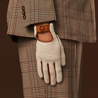 Valeria (cognac) - Hand-sewn Italian crochet driving gloves from lambskin leather — photo 7 of 10
