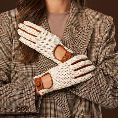 Valeria (cognac) - Hand-sewn Italian crochet driving gloves from lambskin leather — photo 9 of 10