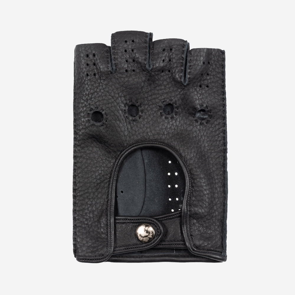 Vincenzo (black) - Fingerless Italian driving gloves made of American deerskin leather — photo 3 of 10
