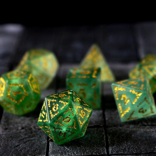 Juego de dados DND de fluorita verde de punta de vid
