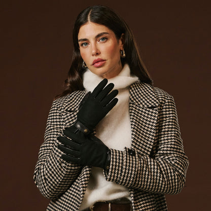 Violetta (black) - Italian tweed women's gloves with touchscreen capability and adjustable snap button — photo 1 of 10