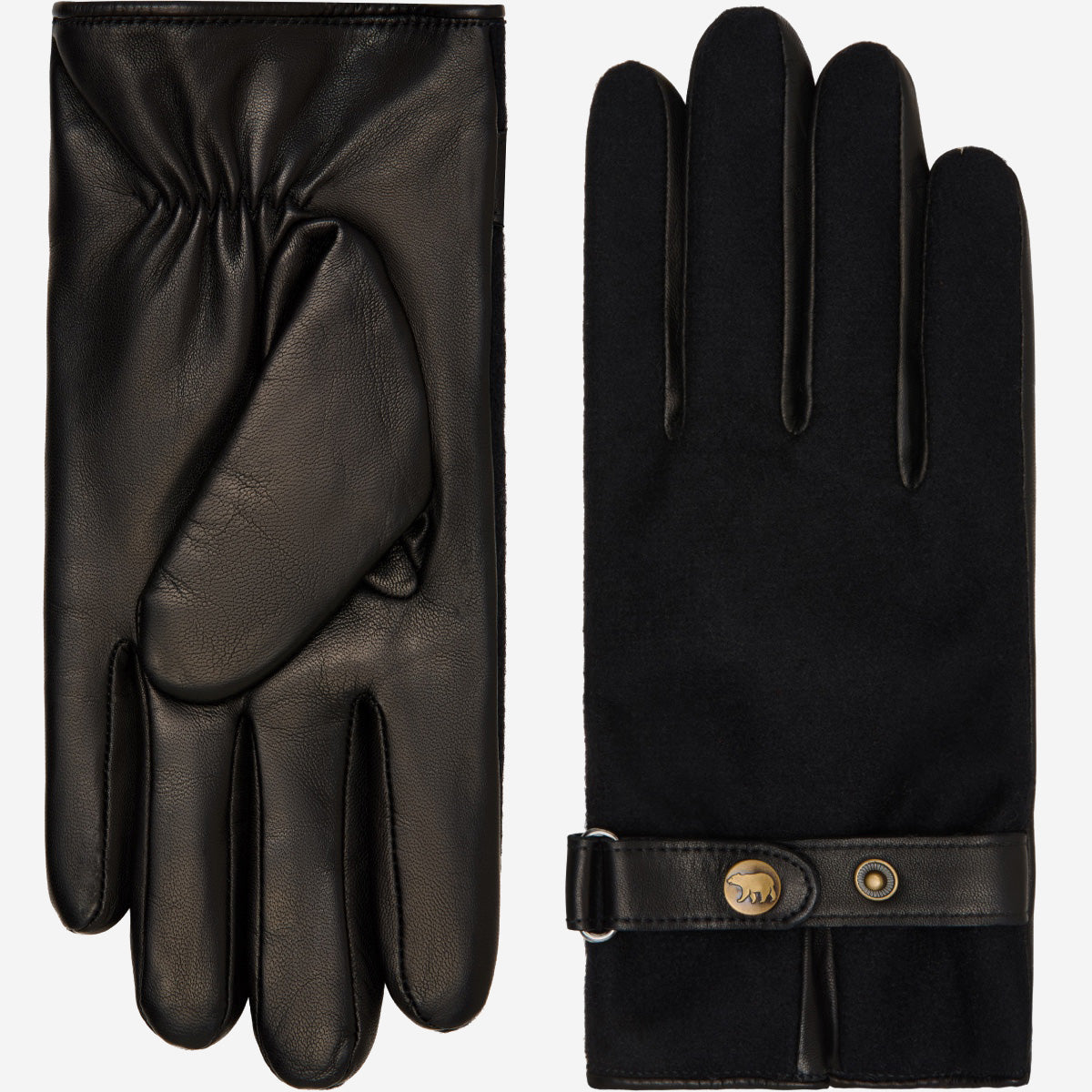 Violetta (black) - Italian tweed women's gloves with touchscreen capability and adjustable snap button — photo 2 of 10