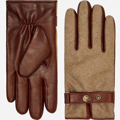 Violetta (brown) - Italian tweed women's gloves with touchscreen capability and adjustable snap button — photo 2 of 10