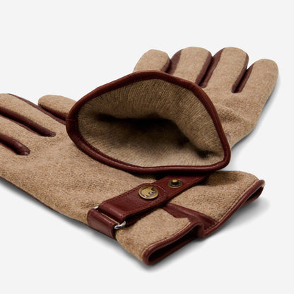Violetta (brown) - Italian tweed women's gloves with touchscreen capability and adjustable snap button — photo 4 of 10