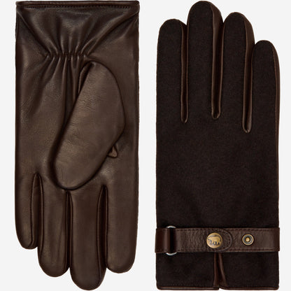Violetta (dark brown) - Italian tweed women's gloves with touchscreen capability and adjustable snap button — photo 1 of 10