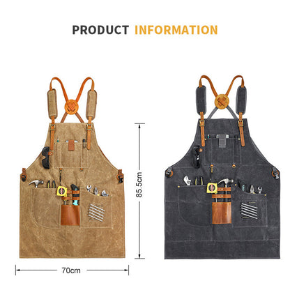 Personalized Canvas Work Apron,  Waterproof Adjustable Utility Apron for Men with 8 Tool Pockets