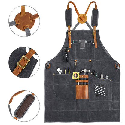 Personalized Canvas Work Apron,  Waterproof Adjustable Utility Apron for Men with 8 Tool Pockets