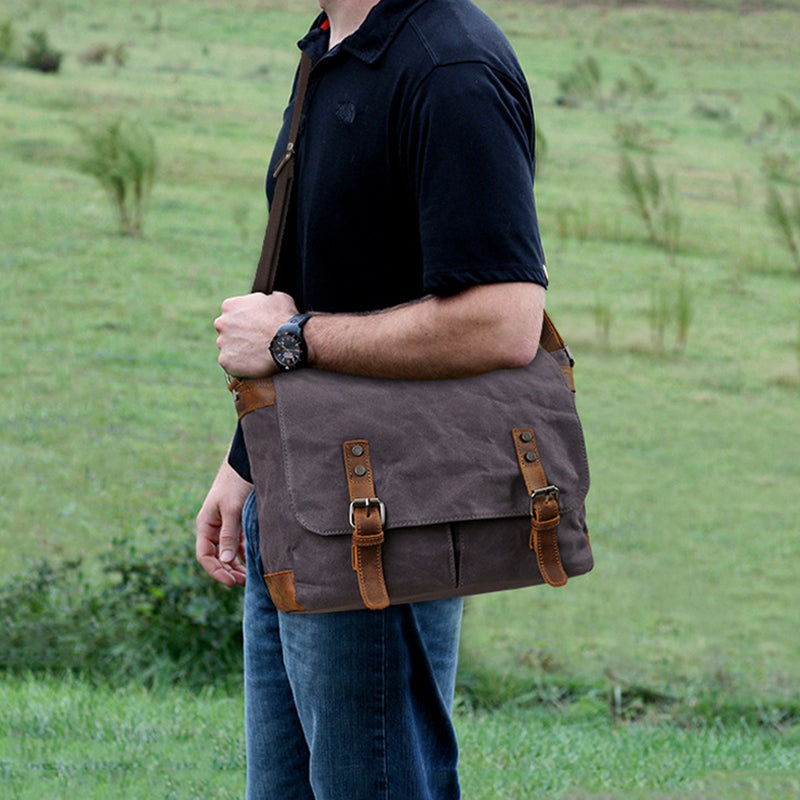 Waxed Canvas Crossbody Bag Canvas Messenger Bag Canvas Shoulder Bag Canvas Leather Satchel For Men