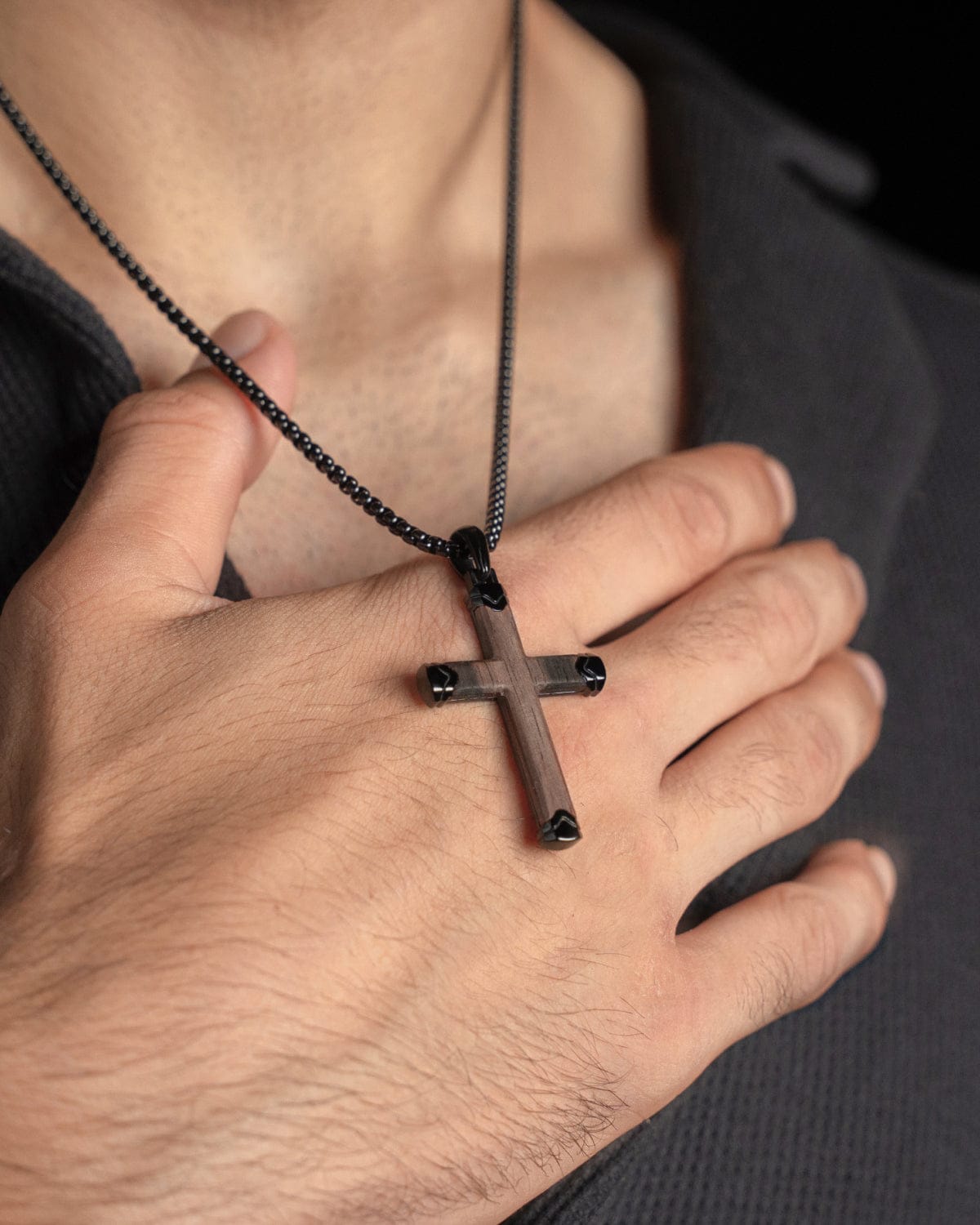 Ebony Wood Cross Pendant (Black)