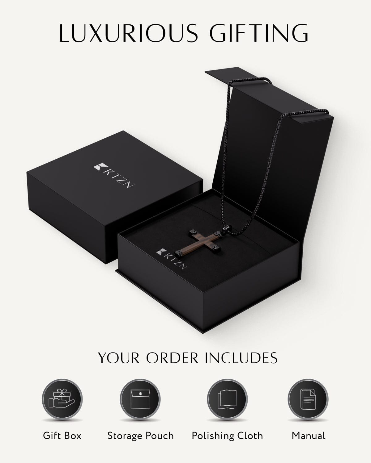Ebony Wood Cross Pendant (Black)