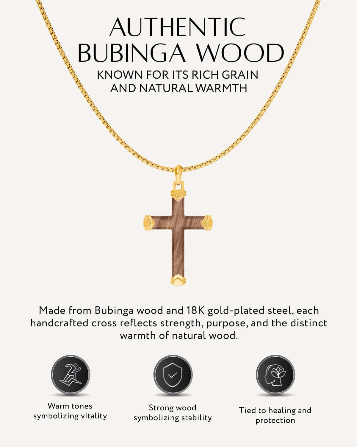 Bubinga Wood Cross Pendant (Gold)