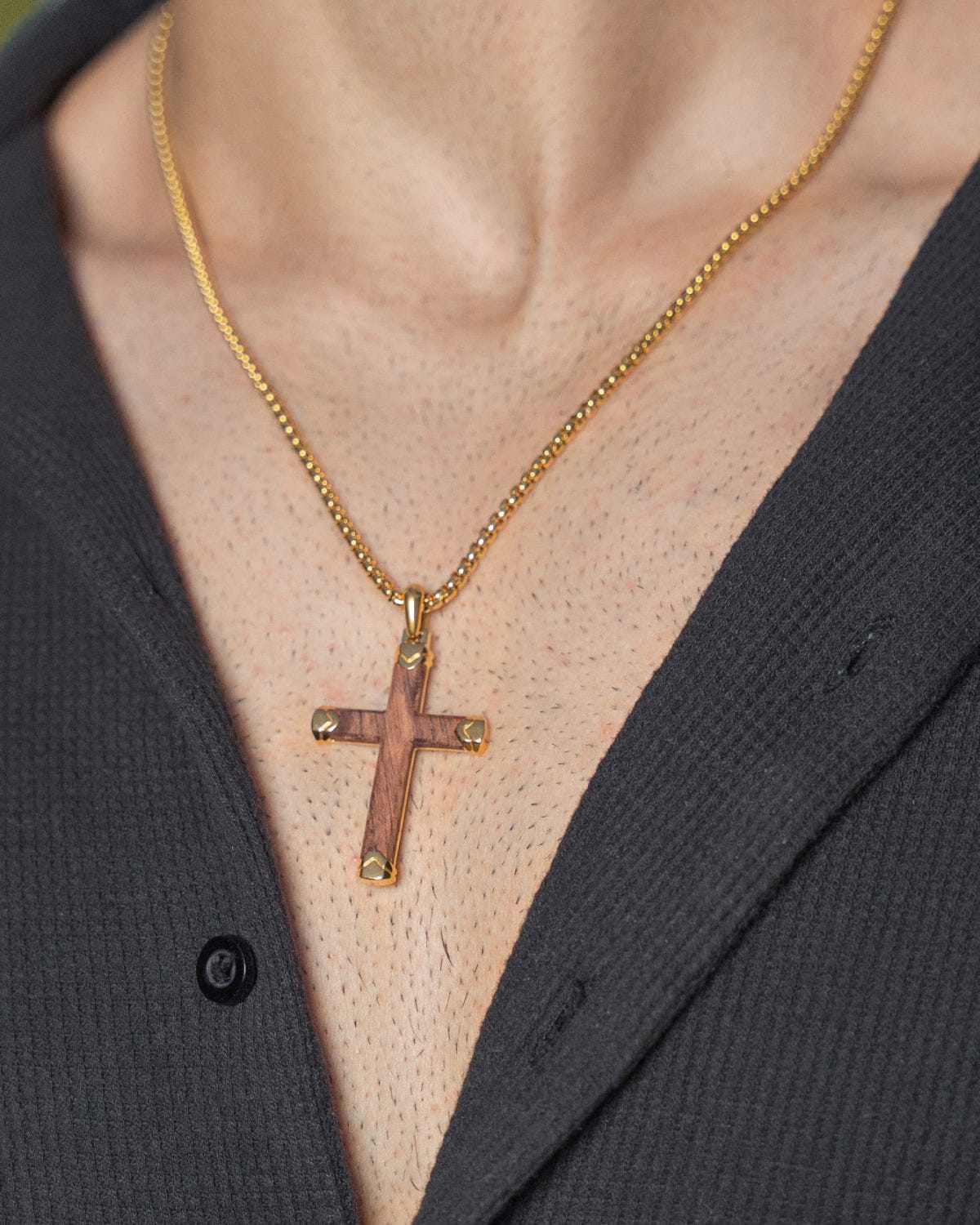 Bubinga Wood Cross Pendant (Gold)