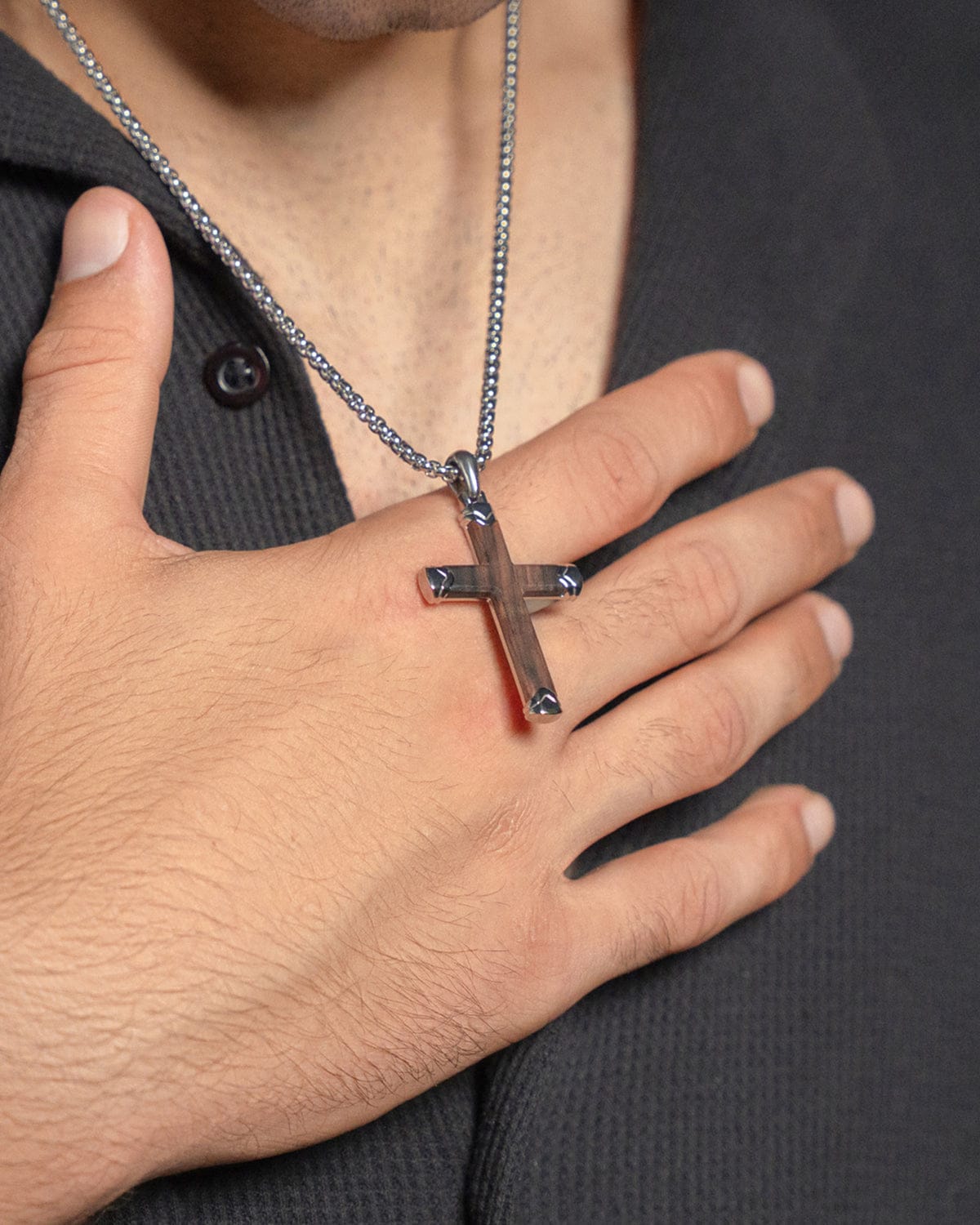 Ebony Wood Cross Pendant (Silver)