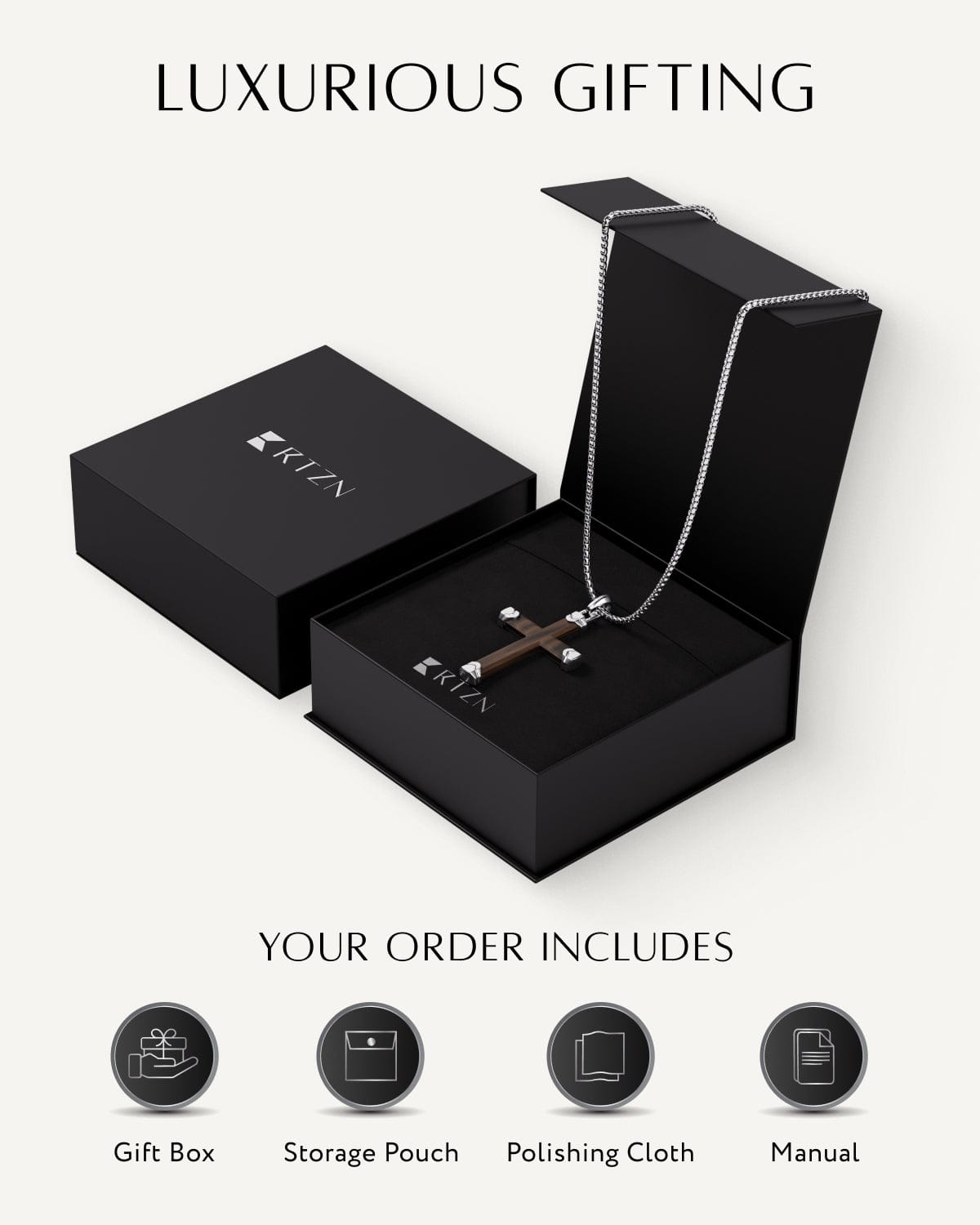 Ebony Wood Cross Pendant (Silver)