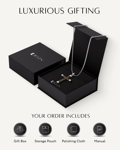 Ebony Wood Cross Pendant (Silver)