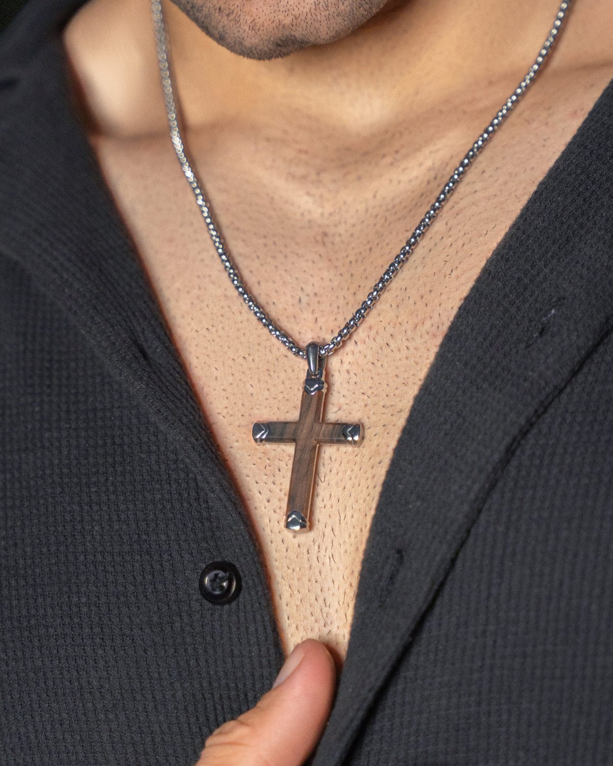 Ebony Wood Cross Pendant (Silver)