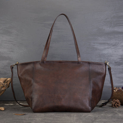 Womens Large Leather Tote Bag Retro Leather Shoulder Bag Shopping Tote Bag