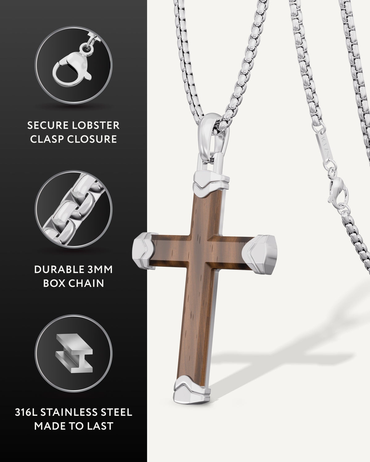 Ebony Wood Cross Pendant (Silver)
