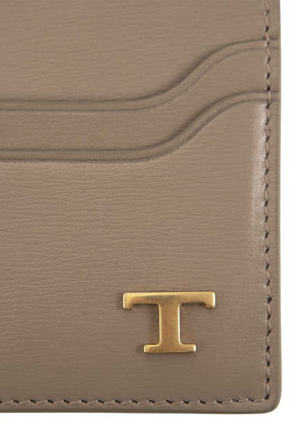 TOD'S Leather Card Holder Mini with Timeless Logo - W 10.5 x H 8 x D 0.5 CM