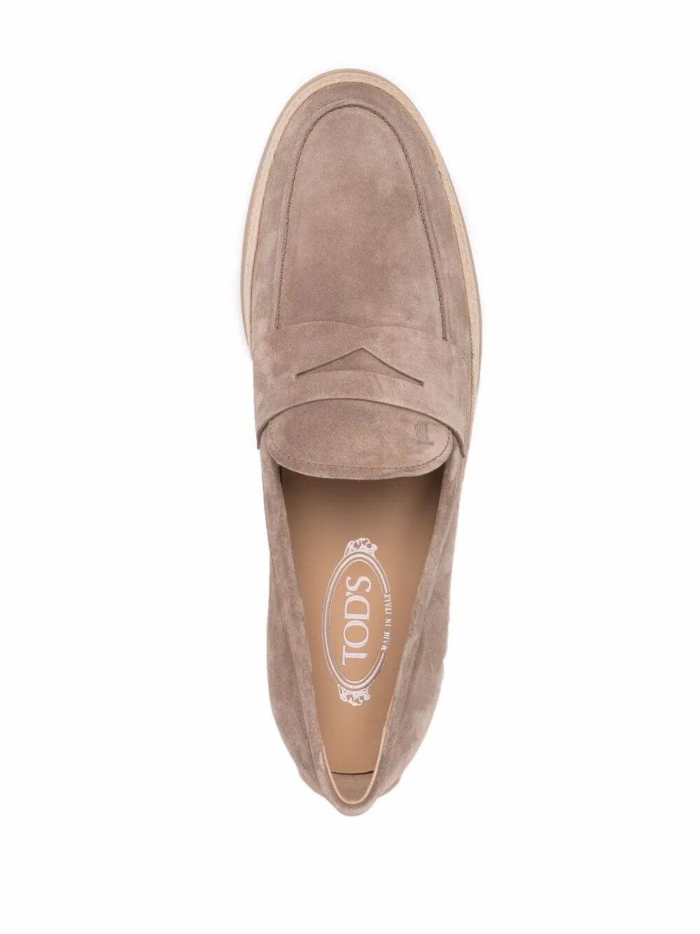 TOD'S Suede Loafers with Rubber Outsole and Raffia Piping